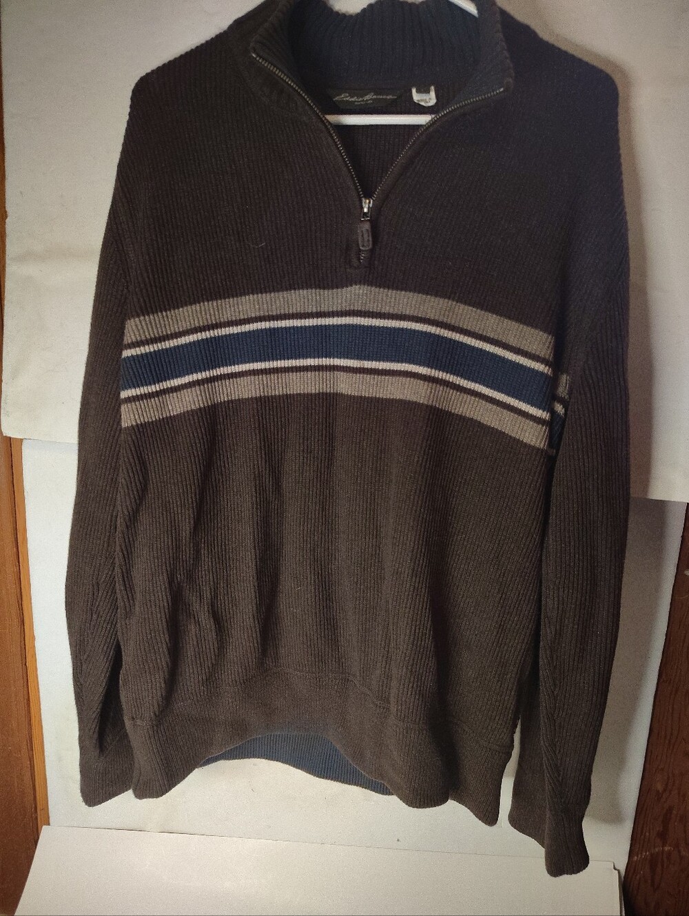 Eddie Bauer Quarter Zip Long Sleeve Sweater Brown Size Large